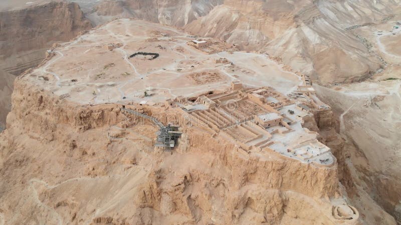 Soaring aerial 4K view MASADA, ISRAEL. Filmed flying drone. flying around Masada, an ancient Jewish fortress in the