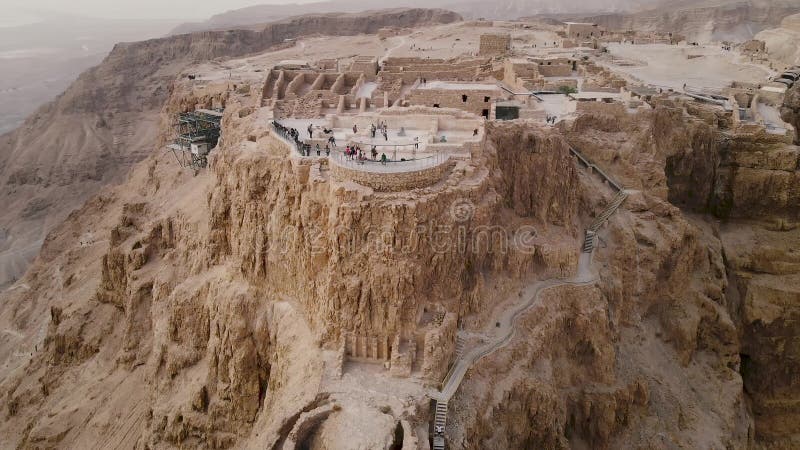 Soaring aerial 4K view Masada, Israel. Filmed flying drone. flying around Masada, an ancient Jewish fortress in the