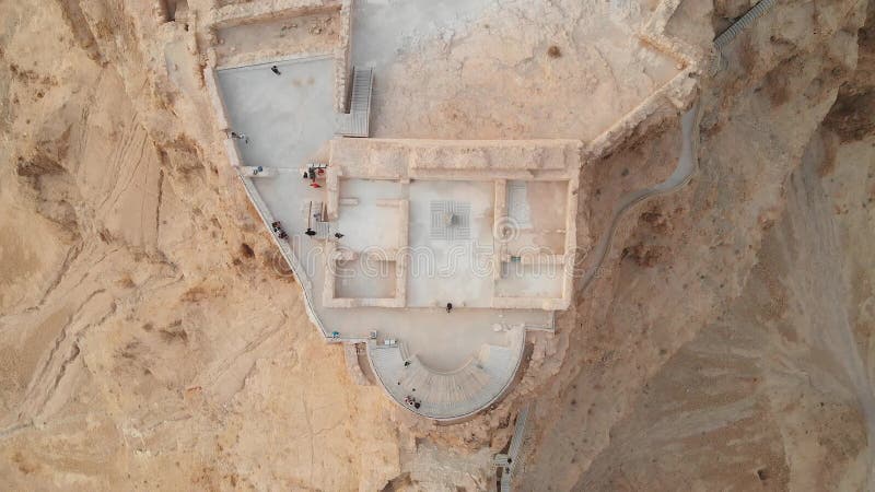 Soaring aerial 4K view MASADA, ISRAEL. Filmed flying drone. rise of the Quadrocopter over Masada, an ancient Jewish