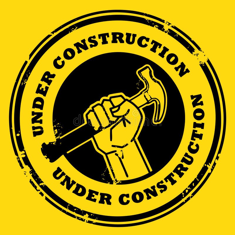 Grunge rubber stamp with the hand holding a hammer and the words under construction written inside. Grunge rubber stamp with the hand holding a hammer and the words under construction written inside