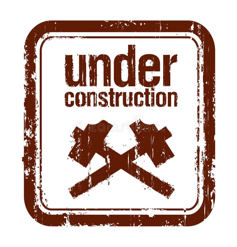 Under construction grunge rubber stamp with two hammers. Under construction grunge rubber stamp with two hammers