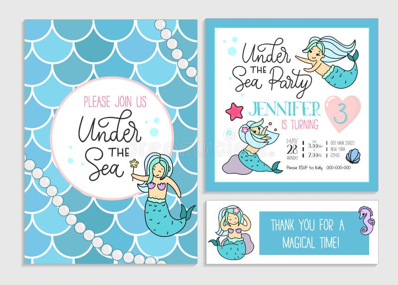 Sob o convite do partido do mar para a sereia da menina Grupo de g ilustração do vetor Sob o convite do partido do mar para a sereia da menina Grupo de g ilustração do vetor
