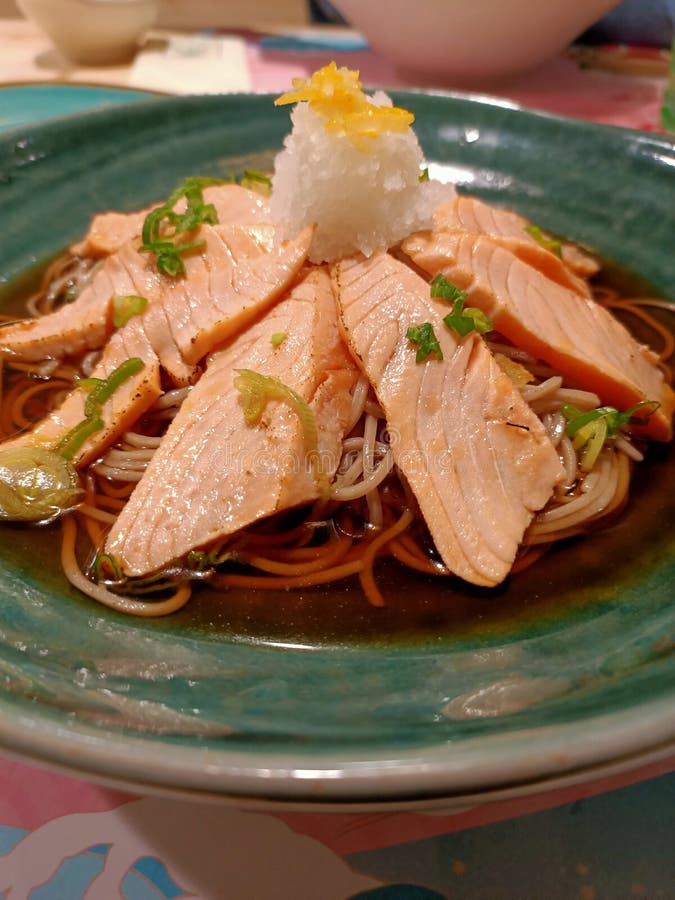 Soba Japanese Restaurant Salmon Daikon Soybroth Stock Photo Image of