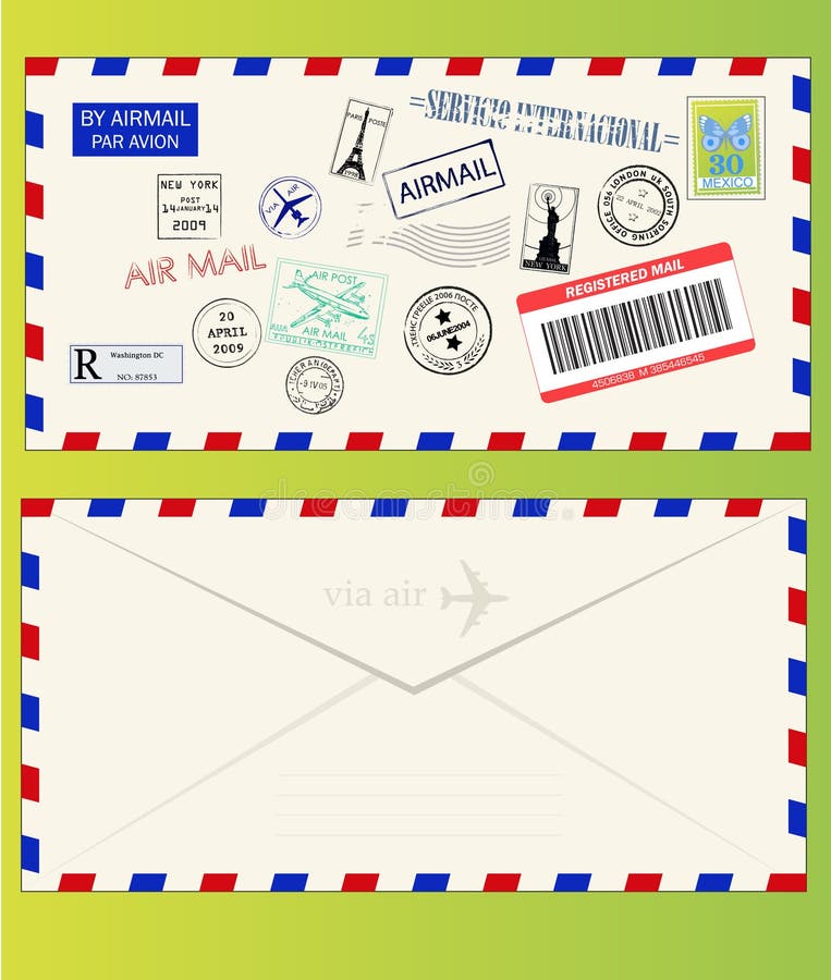 Sobre del correo aéreo con los sellos postales