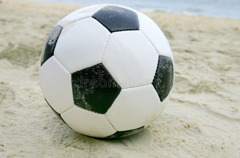 Soccer ball on beach stock image. Image of seaside, team 8336361