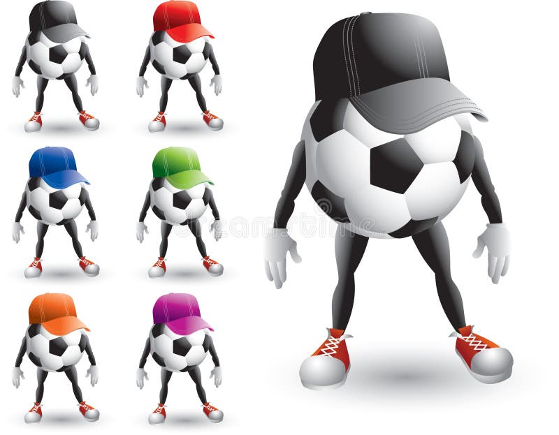 Soccer ball cartoon characters with hats