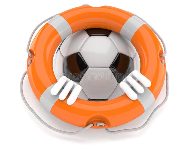 Soccer ball character inside life buoy royalty free illustration