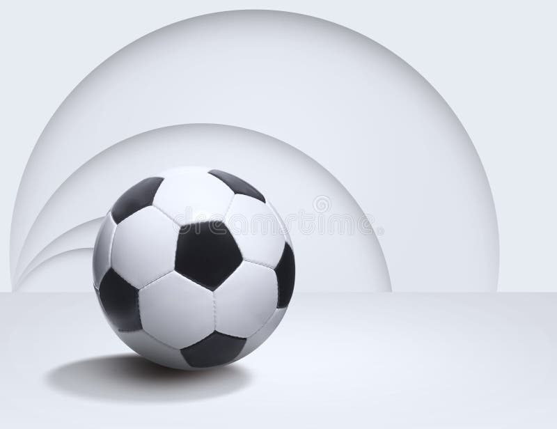 Soccer ball on empty white room with abstract background royalty free illustration