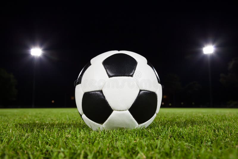 Soccer ball near goal stock image. Image of footie, night 40756621