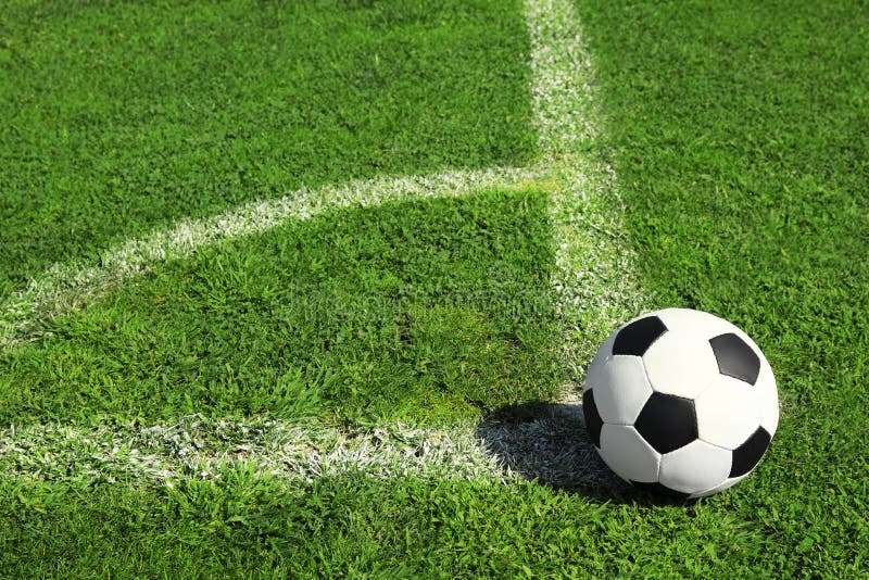 Soccer Ball on Fresh Green Football Field Grass Stock Image - Image of ...