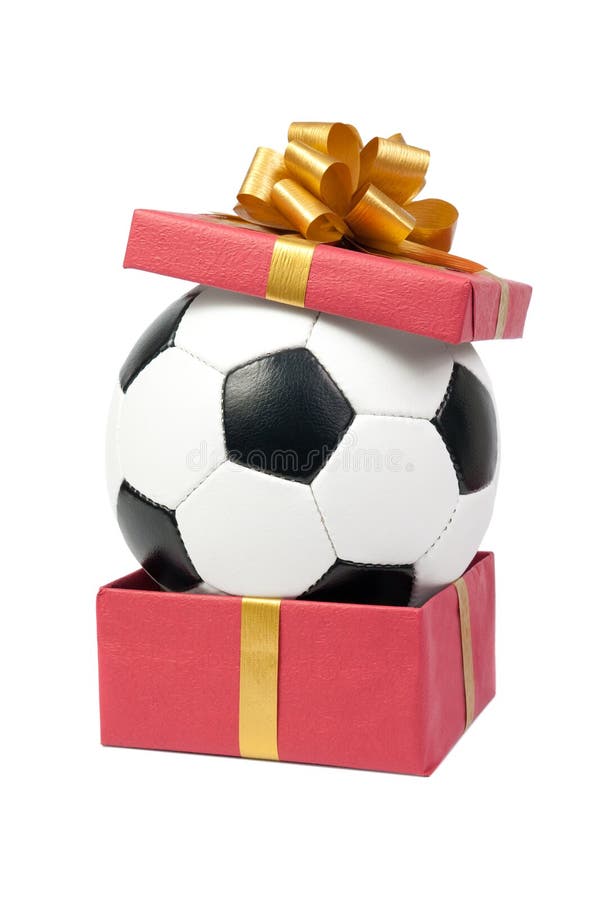 Soccer ball in a gift box stock image. Image of festive 21397737