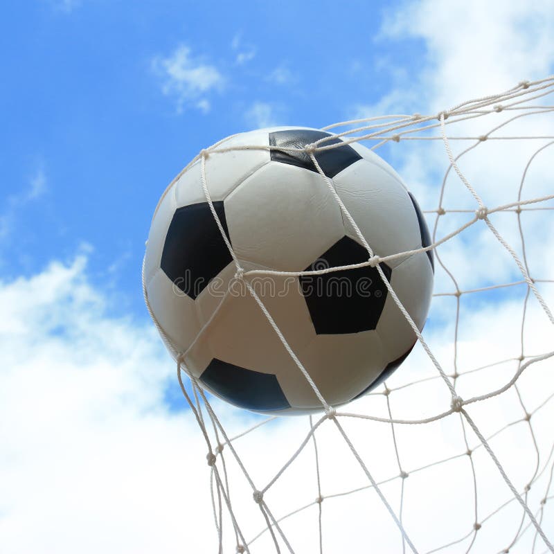 Soccer ball in a goal net stock photo. Image of play 31761262