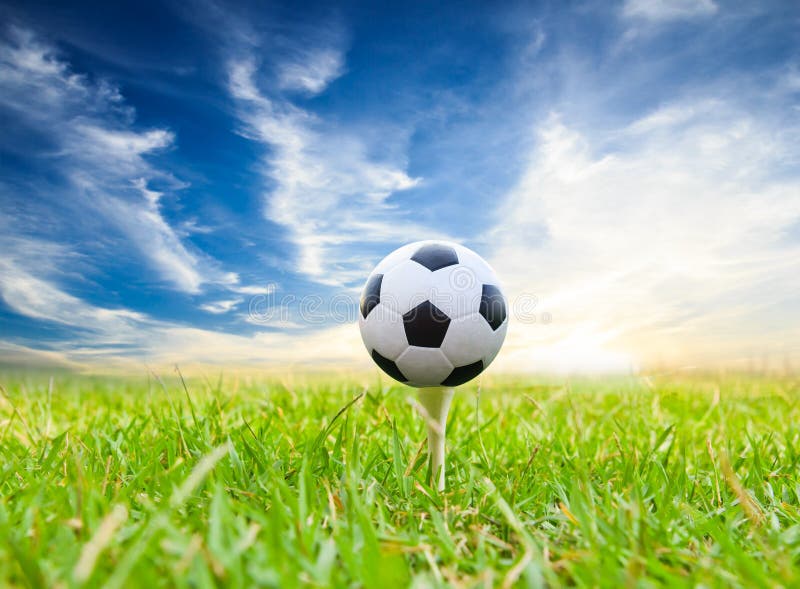 Football or Soccer Ball on the Green Field Stock Image - Image of green ...