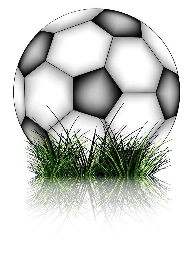 Soccer Football Ball On Green Grass Over White Background Stock Vector