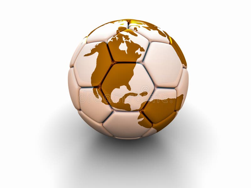 Soccer Ball with the Image of Parts of the World 3d Render Stock Photo