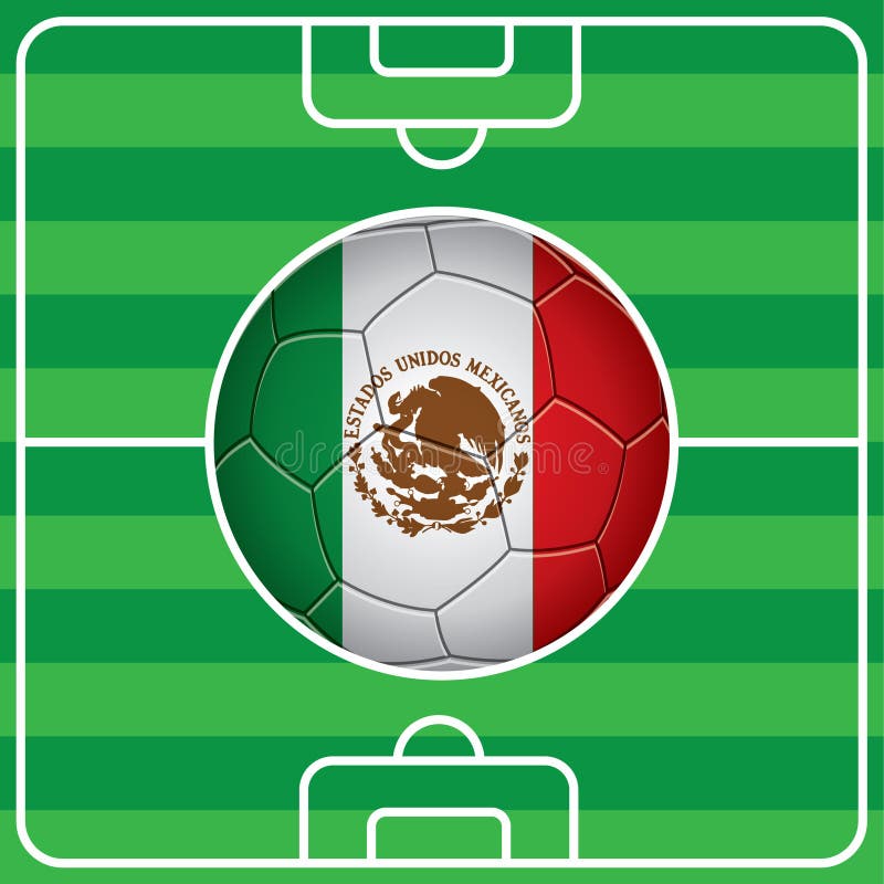 Soccer Ball with Mexican Flag on Field. Vector Illustration Decorative