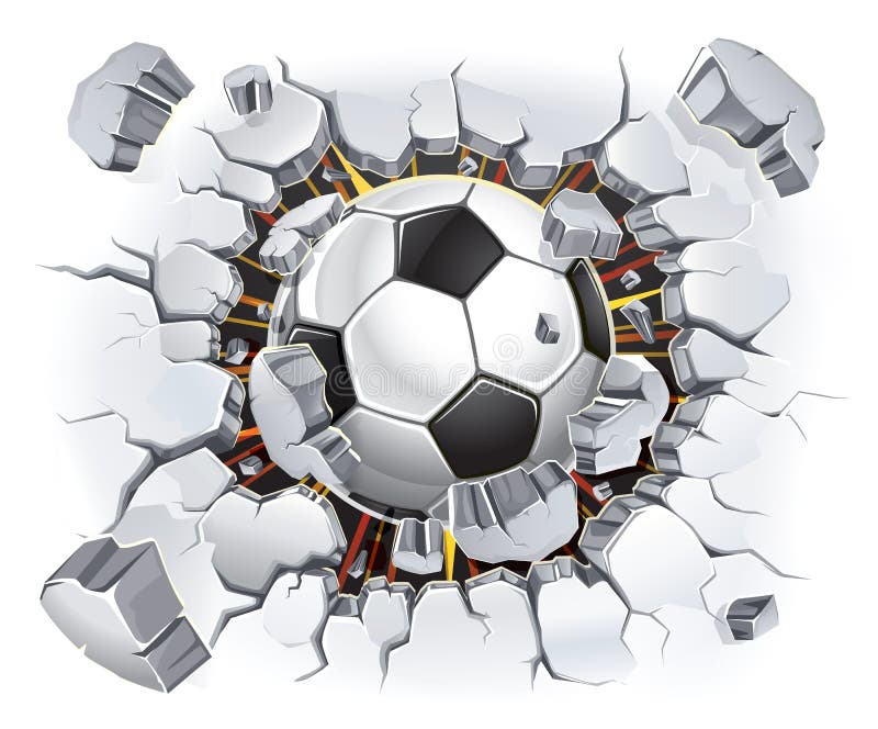 Soccer ball and Old Plaster wall damage. Vector illustration