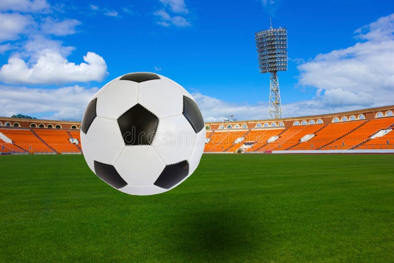 Soccer ball on stadium stock image. Image of kick, light 38281393
