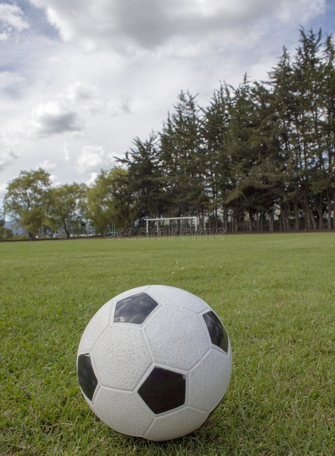 Soccer ball in stadium. stock photo. Image of goal, grassland 68077212