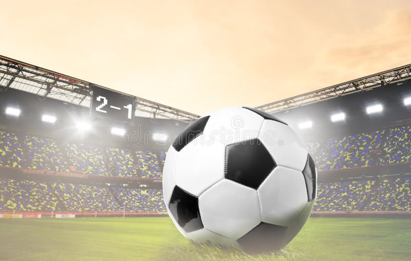 Soccer ball on stadium stock image. Image of field, game 71490123
