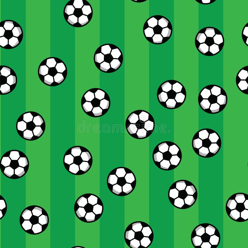 Soccer balls on green lawn of football field. Football pattern, soccer balls and green field. Seamless pattern royalty free illustration Soccer balls on green lawn of football field. Football pattern, soccer balls and green field. Seamless pattern royalty free illustration