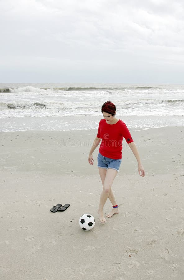 Soccer ball on beach stock photo. Image of players, fitness 7681216