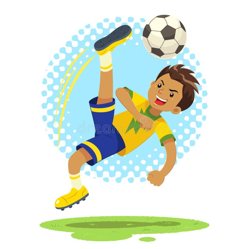 Soccer Boy Hit The Ball Using Bicycle Kick Technique Stock Vector