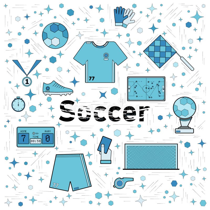 Soccer Elements in the Blue Square Stock Illustration Illustration of