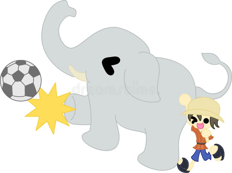 Slon kopání fotbalový míč slon trenér podporující.
