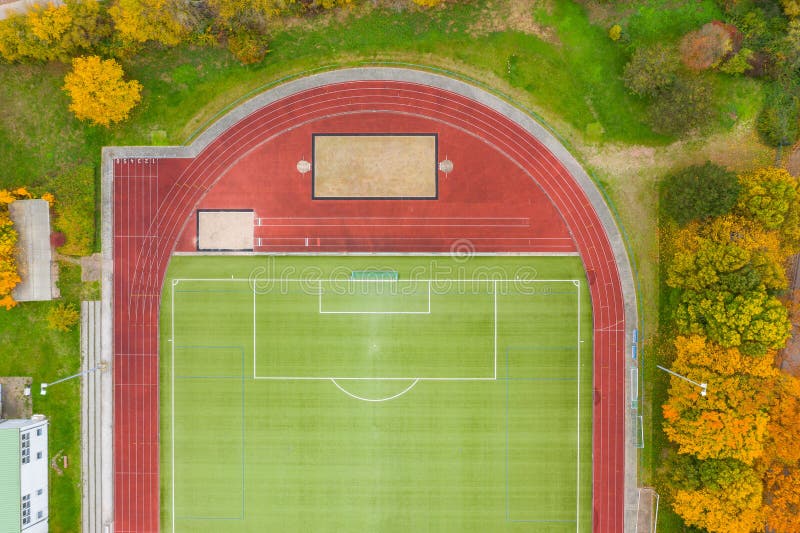 Soccer field from above stock photo. Image of green 220478986