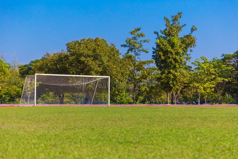Soccer Field White Goal Trees Blue Sky Background Photos Free Royalty Free Stock Photos From Dreamstime