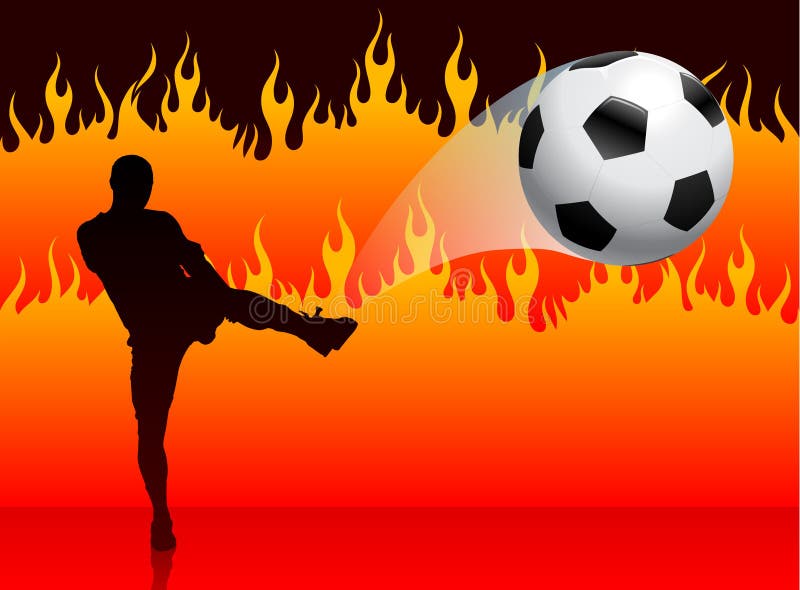 Soccer/Football Player on Hell Fire Background Stock Illustration