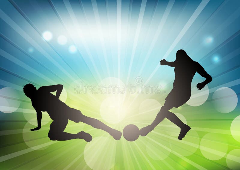Soccer or football player silhouettes on defocussed background royalty free illustration Soccer or football player silhouettes on defocussed background royalty free illustration