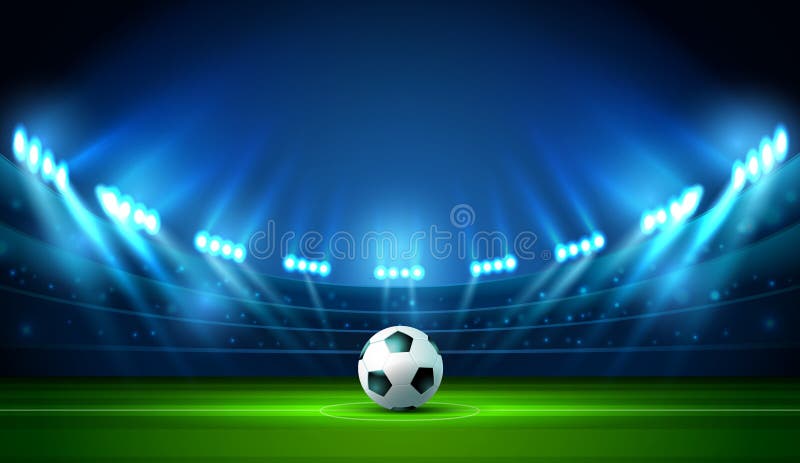 Soccer football stadium spotlight and scoreboard