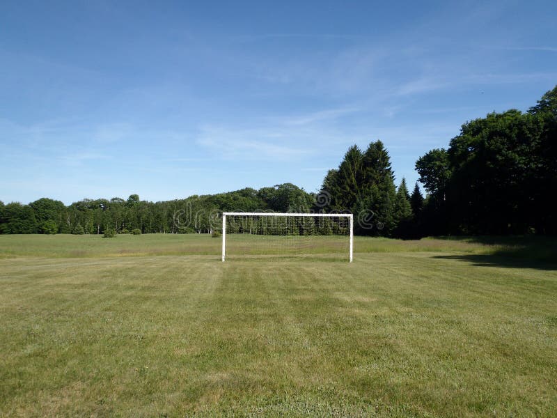 Soccer Goal in Park with Large Trees Stock Image Image of color