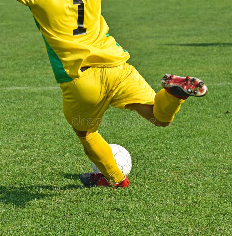 Soccer Goalkeeper Kicks the Ball Stock Photo Image of format, socks