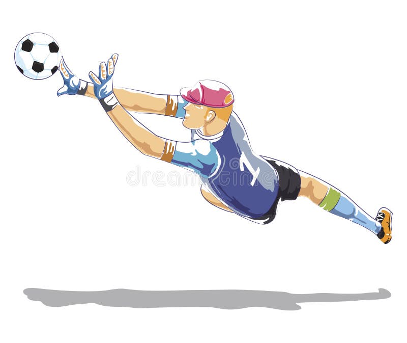 Soccer Goalkeeper Batted Ball Hand Drawing Vector Illustration Stock