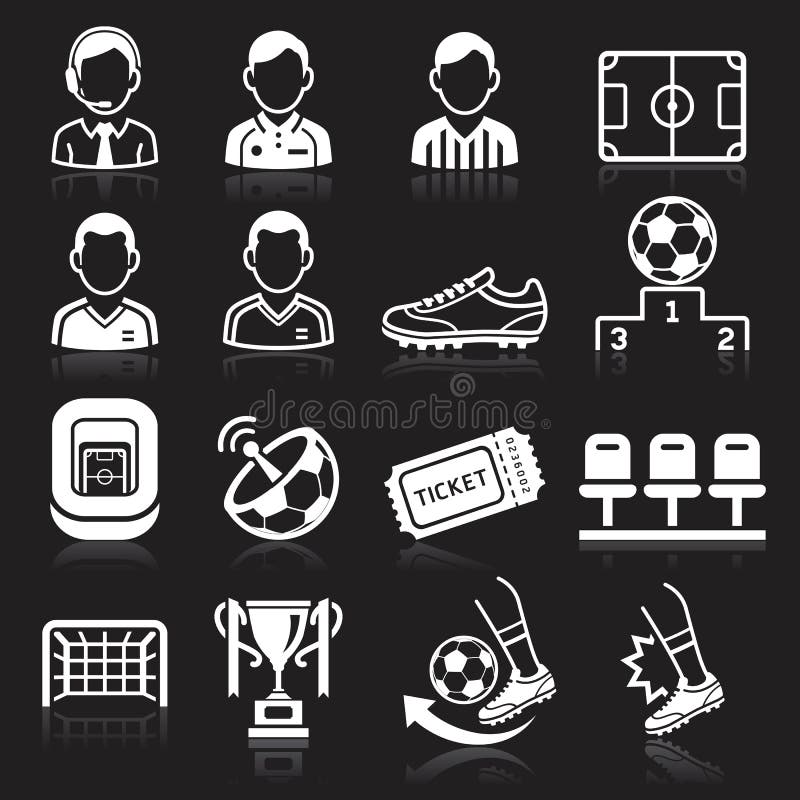 Soccer Icons on Black Background. Stock Vector Illustration of
