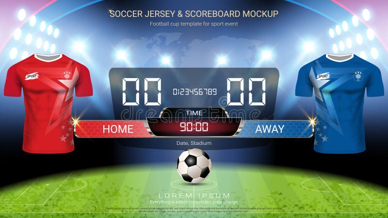 Stadium Electronic Sports Scoreboard Soccer Time Stock Vector
