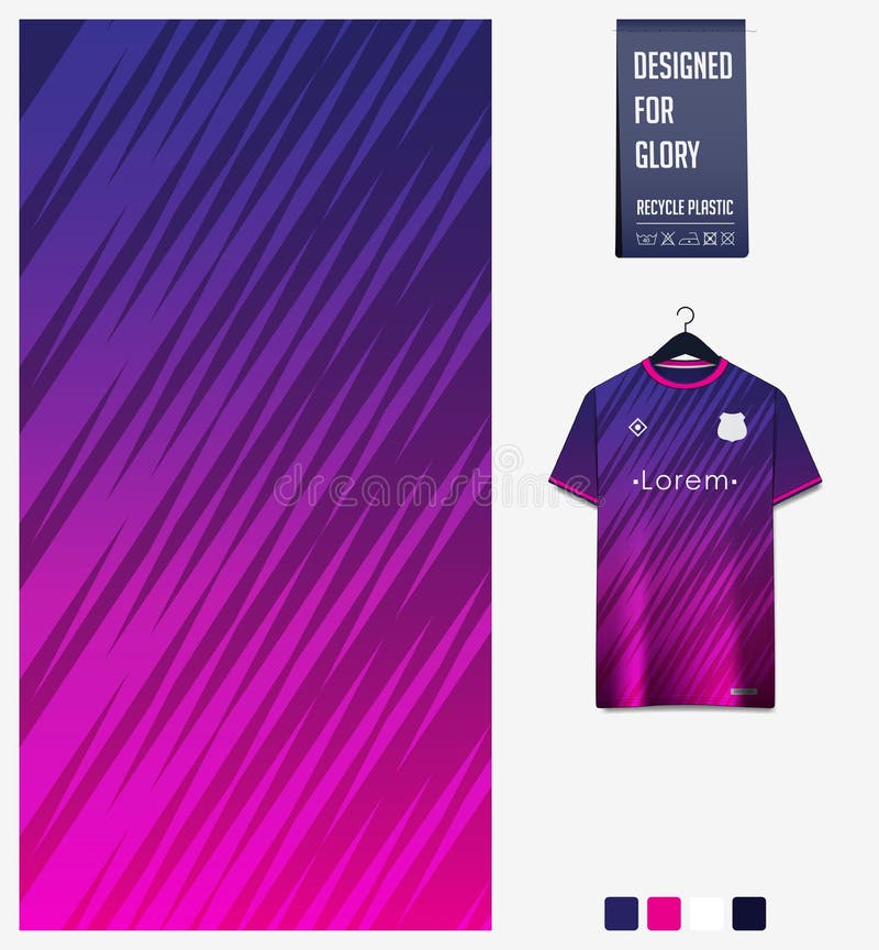 Soccer jersey pattern design.  Abstract pattern on violet background for soccer kit, football kit or sports uniform. Shirt mockup.