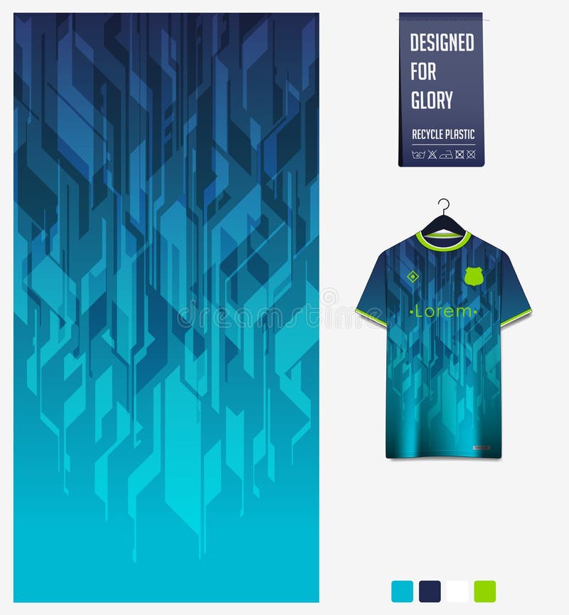 Soccer jersey pattern design. Geometric pattern on blue abstract background for soccer kit, football kit or sports uniform.Vector