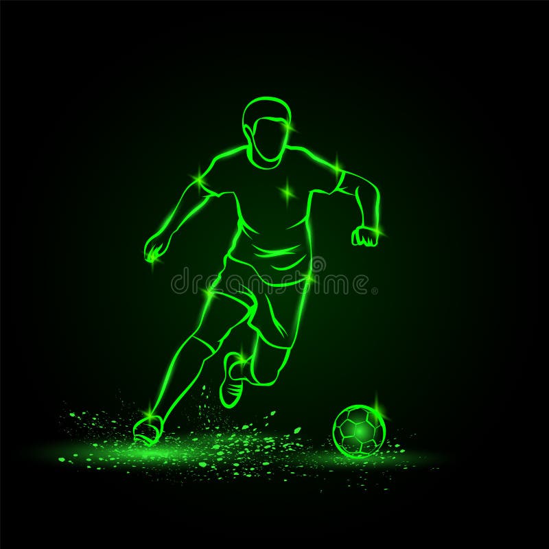 Soccer Player Dribbling with Ball. Vector Football Sport Green Neon  Illustration. Stock Vector - Illustration of competition, energy: 180030761