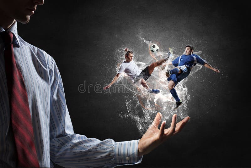 Free Stock Photo of Two footballers are fighting for the ball on the  football field