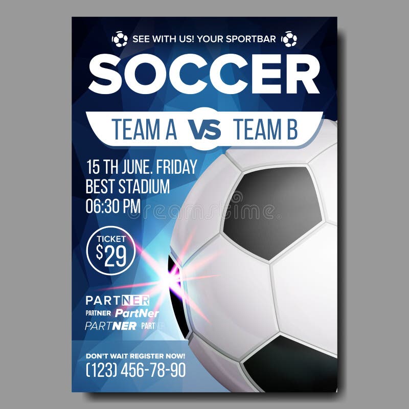 Soccer Poster Vector. Sports Bar Game Event Announcement. Football Banner Advertising. Professional League. Sport