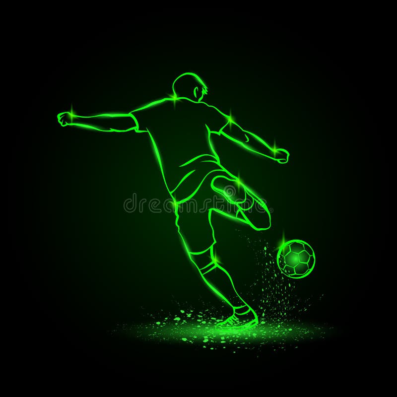 Soccer Striker, Back View. Football Player Hits the Ball in the Dark.  Vector Soccer Sport Green Neon Illustration. Stock Vector - Illustration of  athlete, game: 180030958