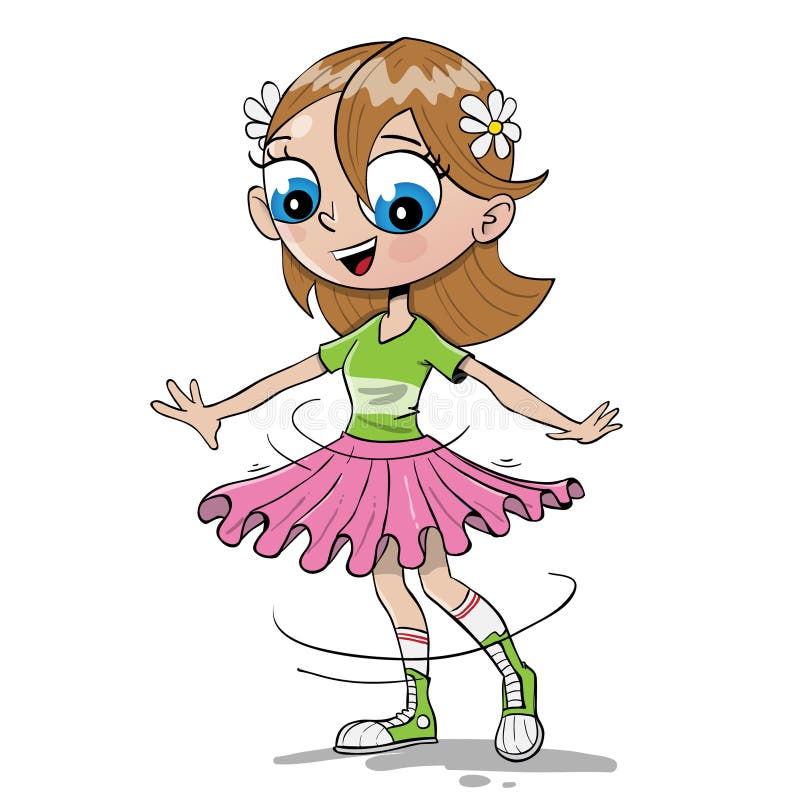 Young Girl Spinning with Pink Skirt Stock Vector Illustration of eyes