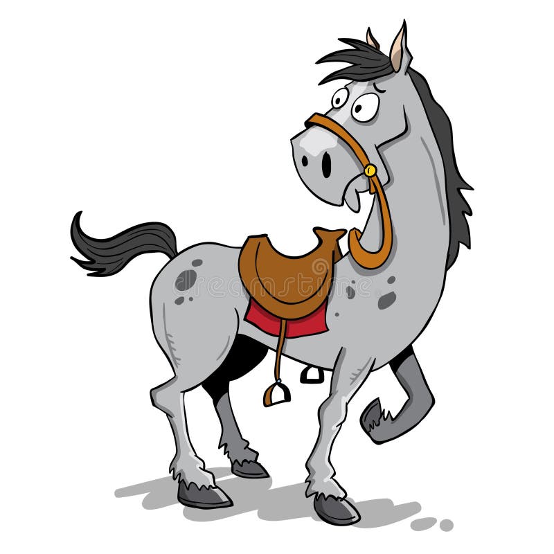 Saddled gray horse with black spots vector illustration