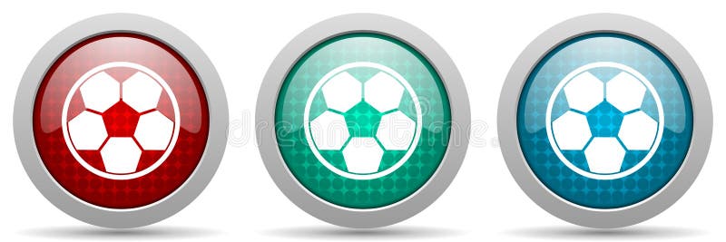 Soccer vector icon set, glossy web buttons collection.