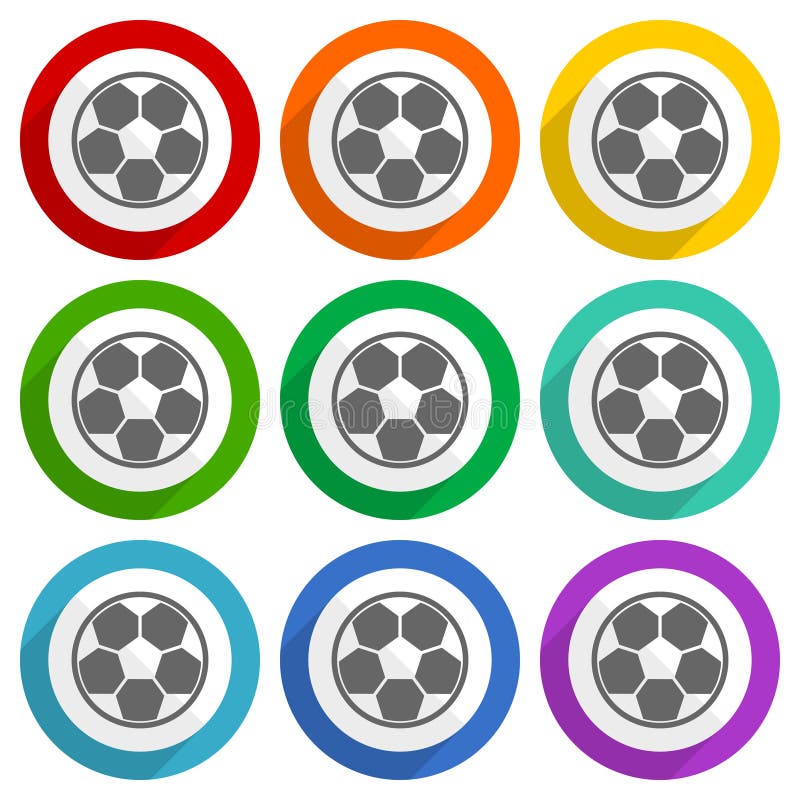 Soccer vector icons, set of colorful flat design buttons for webdesign and mobile applications royalty free illustration