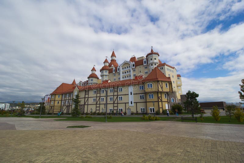 SOCHI,RUSSIA,OCTOBER,27, 2017: Bogatyr hotel near Olympic Park. Krasnodar Krai, Russia. royalty free stock image SOCHI,RUSSIA,OCTOBER,27, 2017: Bogatyr hotel near Olympic Park. Krasnodar Krai, Russia. royalty free stock image